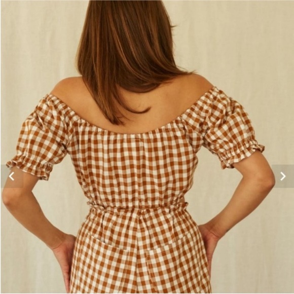 🤎Sold 🤎Lykke Wullf Clementine Cropped Off The Shoulder Top in Copper Gingham- - Picture 4 of 8